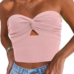 Pink knot twist front strapless top